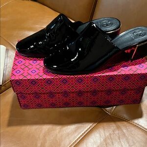 Tory Burch Black Patent Leather Mules